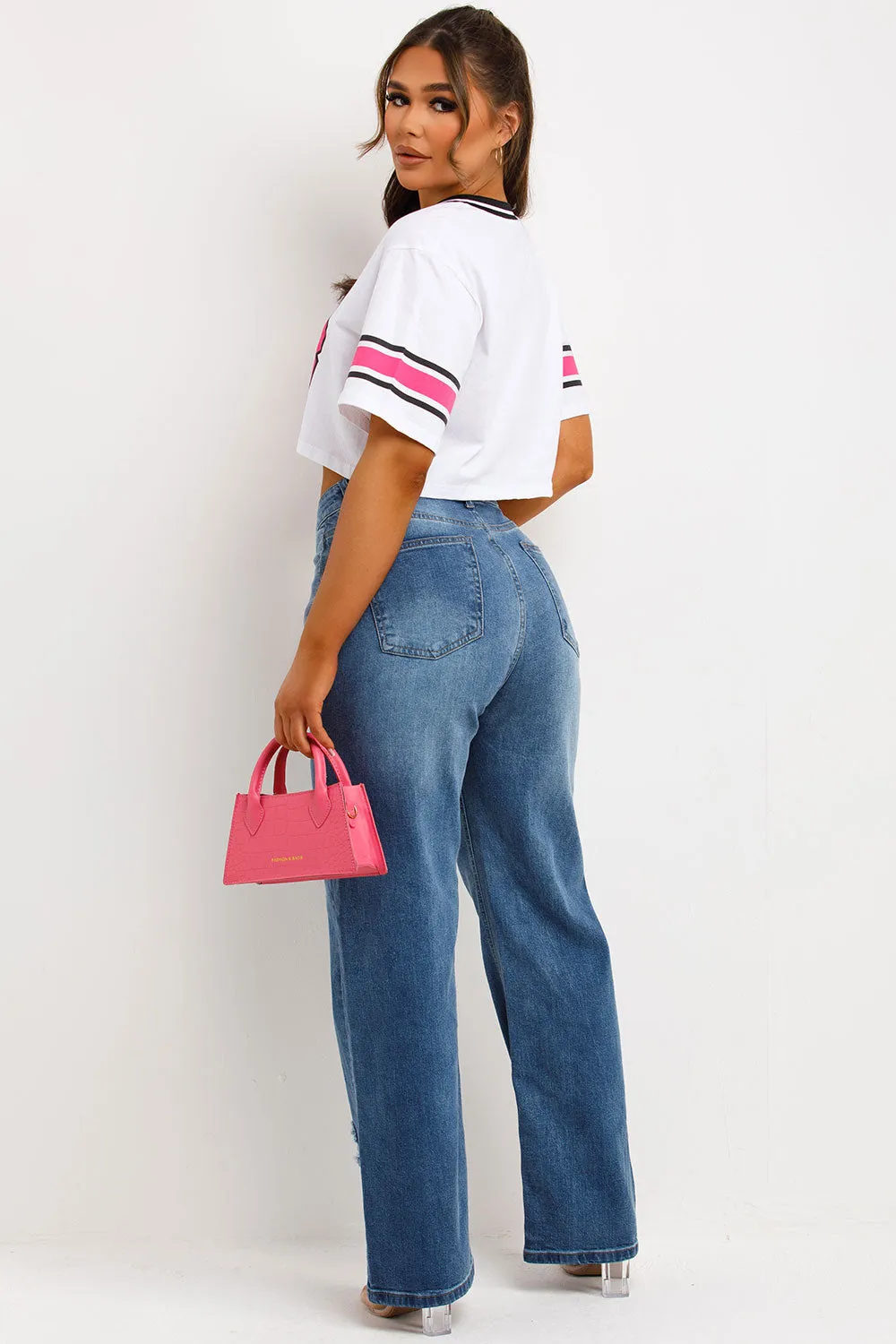 Baggy Jeans With Crosses Denim Blue