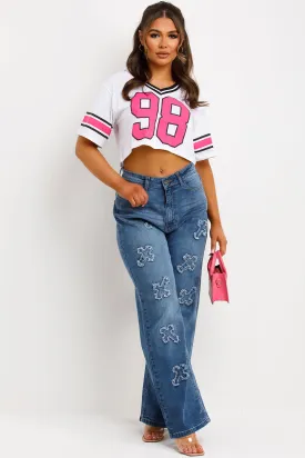 Baggy Jeans With Crosses Denim Blue