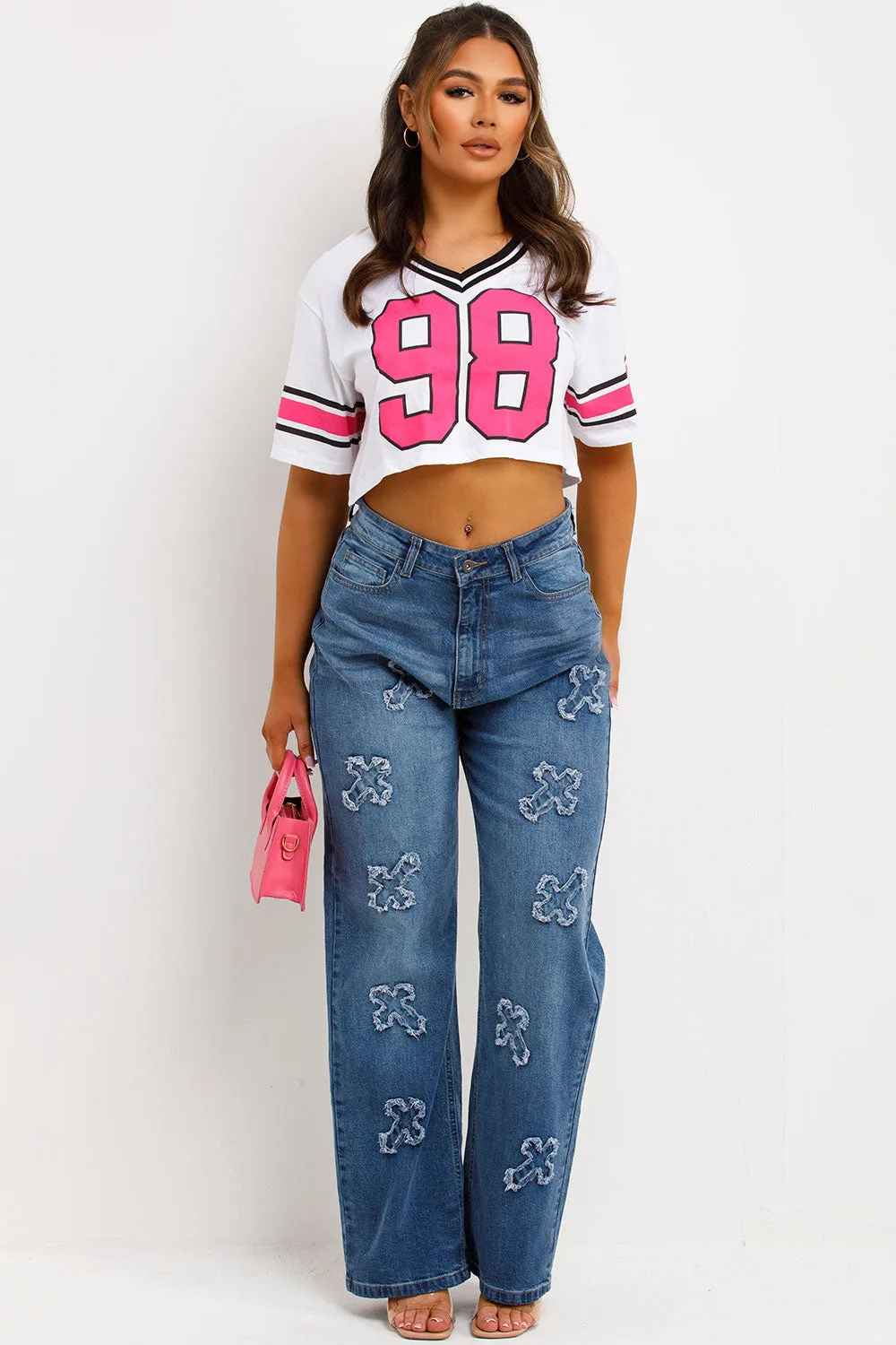 Baggy Jeans With Crosses Denim Blue