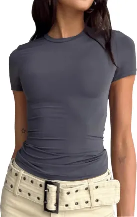 BAIGRAM Womens Basic Slim fit Crop Top Tee Shirt Short Sleeve Workout Round Neck Cropped Tshirt