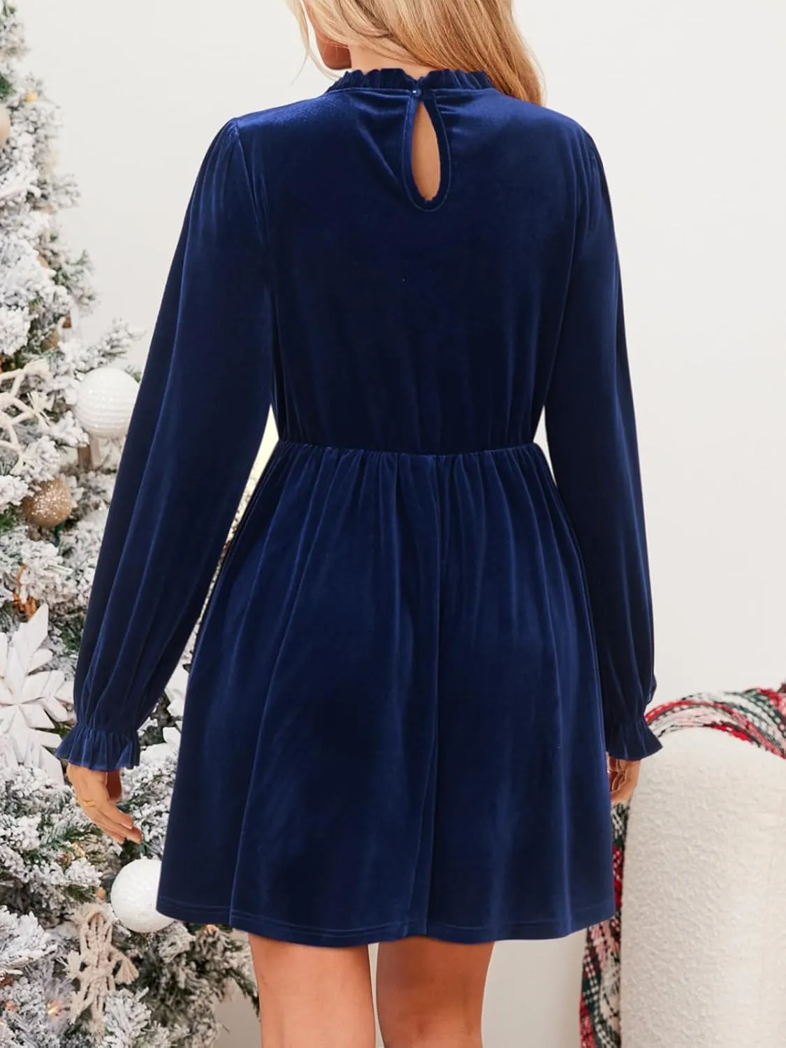 CUPSHE Women's Velvet Dress High Neck Long Sleeve Fall Mini Party Ruffled Wedding Guest Dress