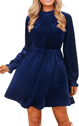 CUPSHE Women's Velvet Dress High Neck Long Sleeve Fall Mini Party Ruffled Wedding Guest Dress
