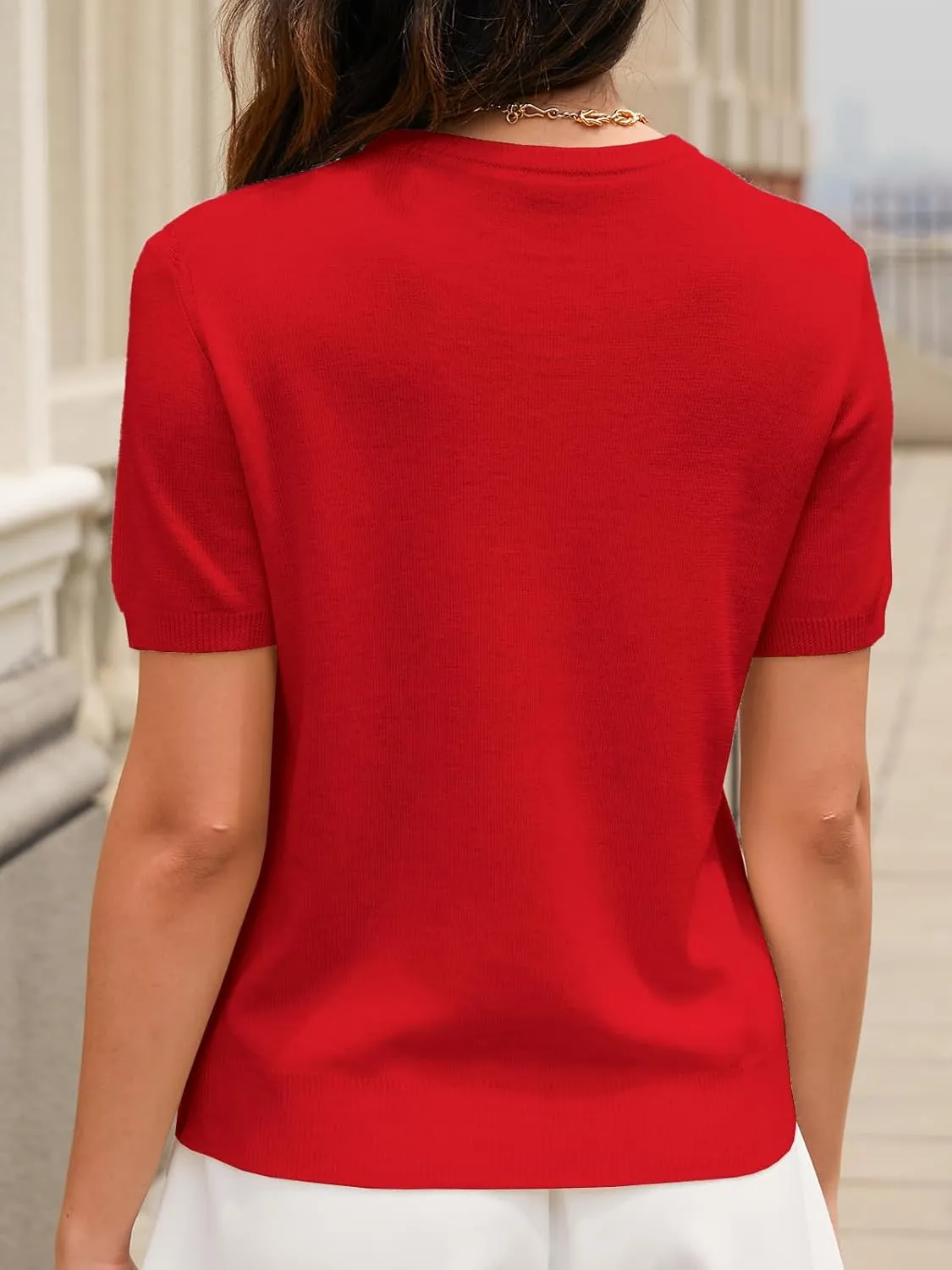 DAIMIDY Women's Short Sleeve Crew Neck Sweaters Lightweight Summer Sweater Casual Knit Pullover Tops