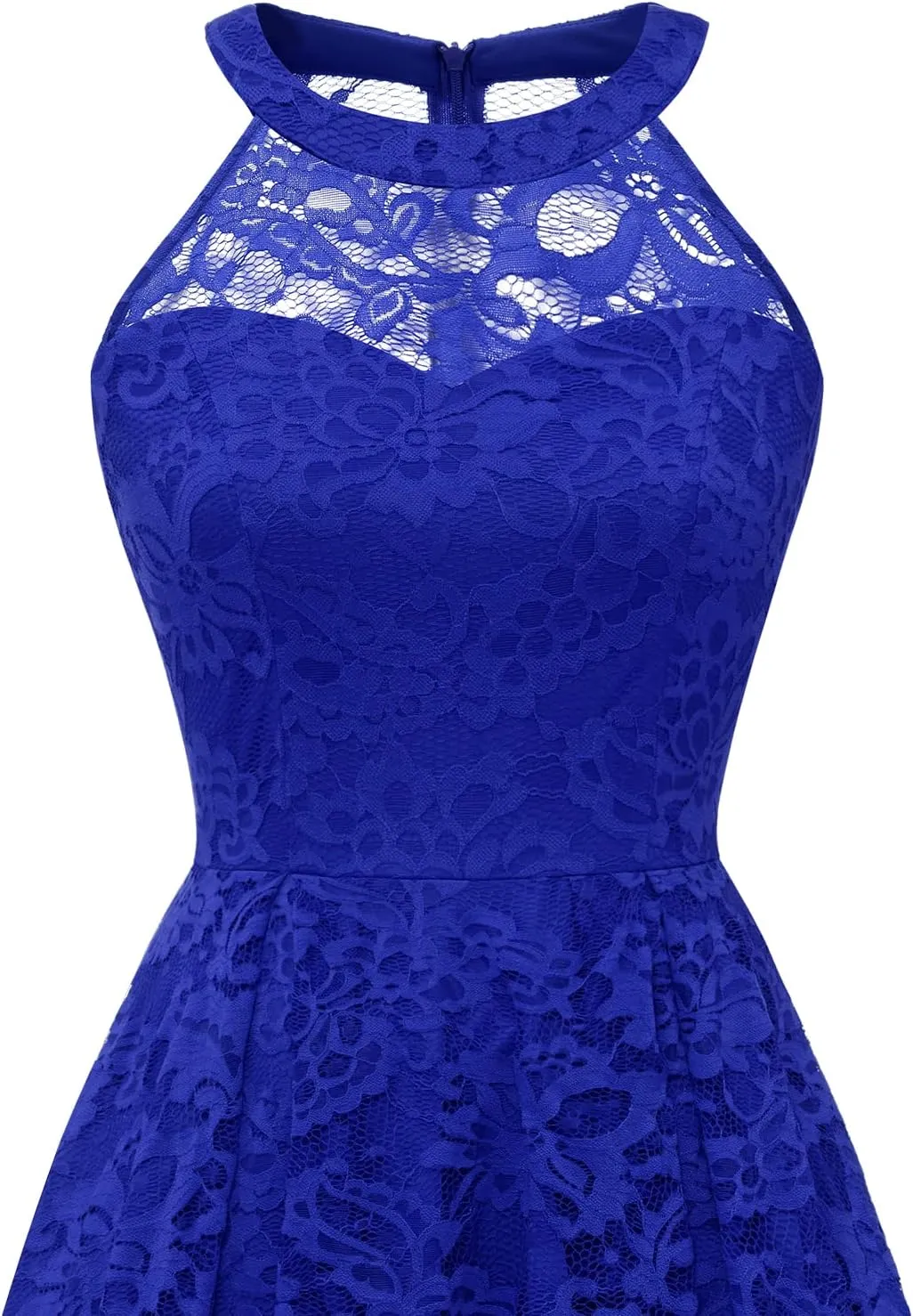 Dressystar Women's Halter Lace Cocktail Wedding Guest Dress Hi-Lo Bridesmaid Party Dresses with Sheer Neckline
