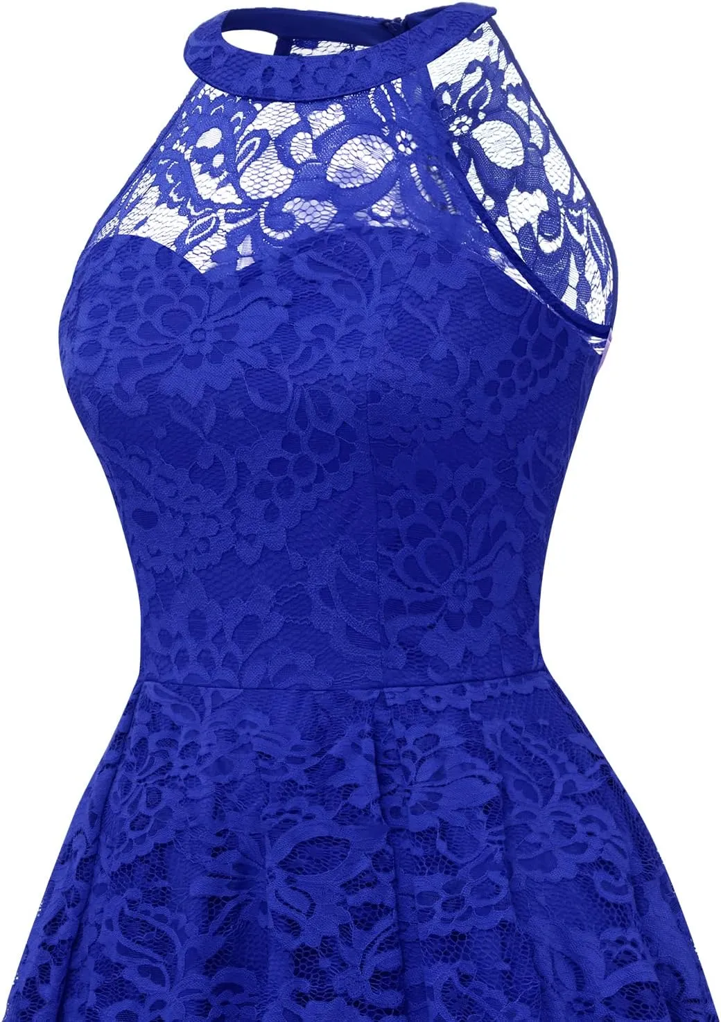 Dressystar Women's Halter Lace Cocktail Wedding Guest Dress Hi-Lo Bridesmaid Party Dresses with Sheer Neckline