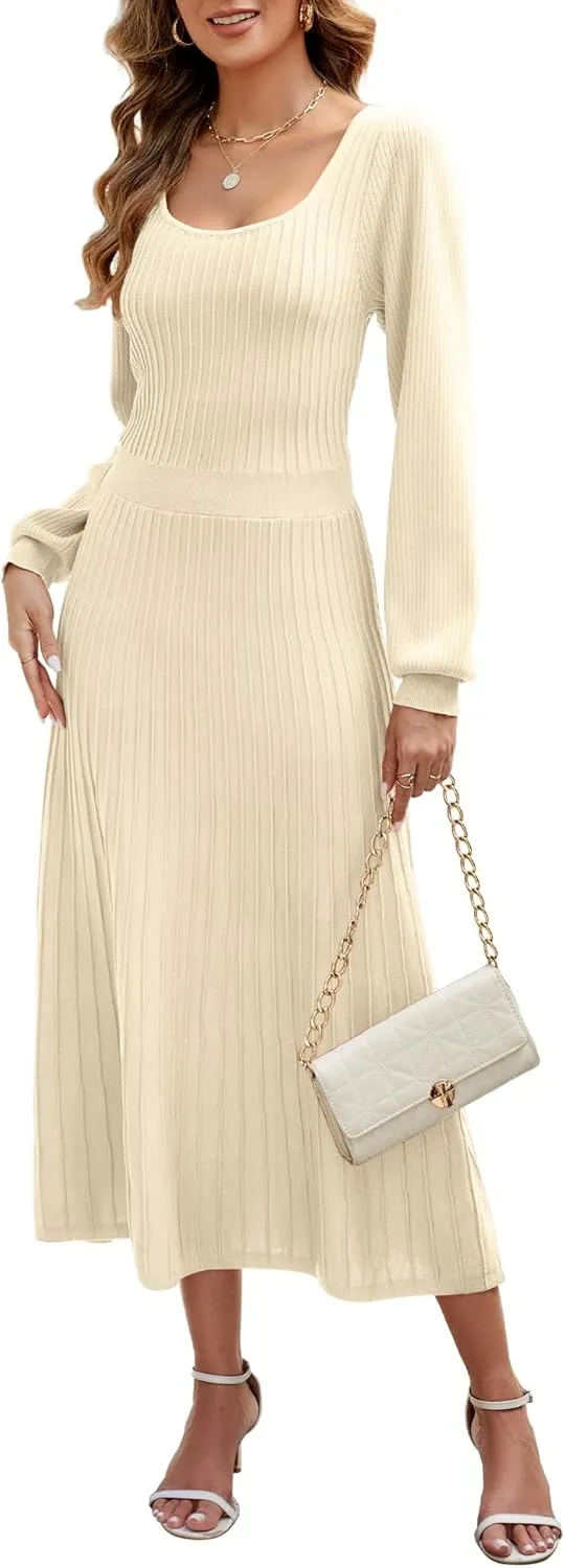 Fall Dress for Wedding Guest Midi Sweater Dresses Winter Knit Dress Casual A Line