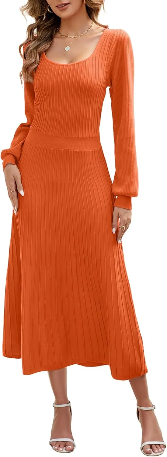 Fall Dress for Wedding Guest Midi Sweater Dresses Winter Knit Dress Casual A Line