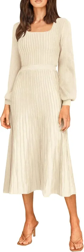 Fall Dress for Wedding Guest Midi Sweater Dresses Winter Knit Dress Casual A Line