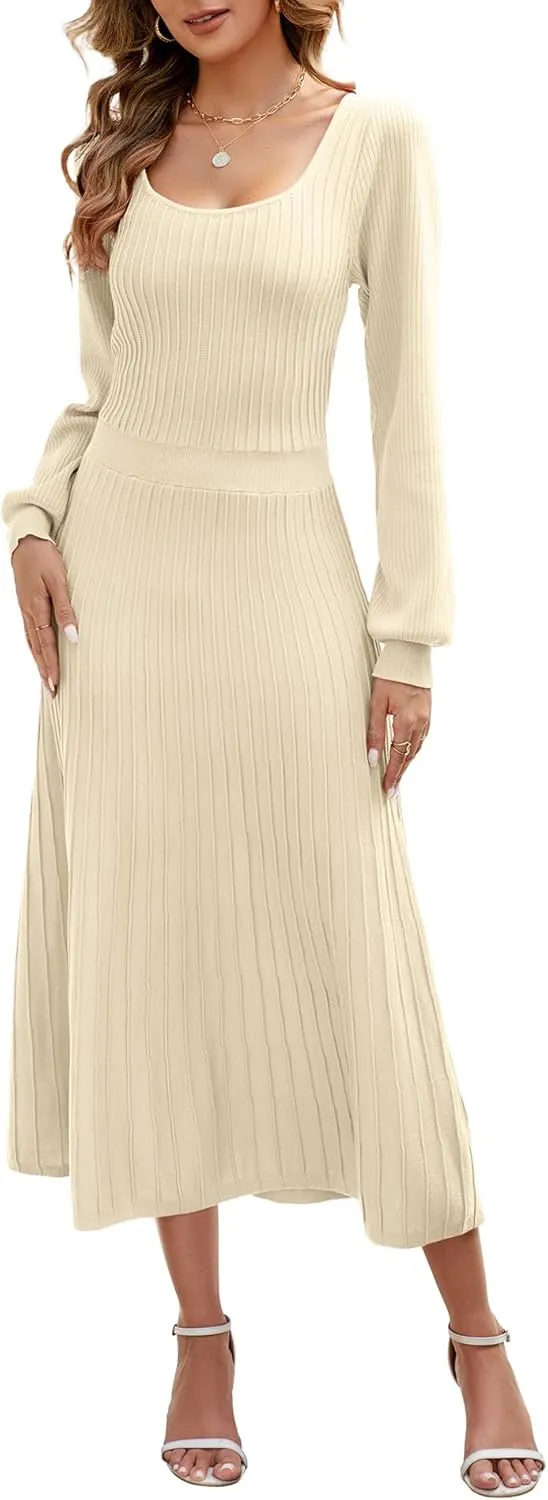 Fall Dress for Wedding Guest Midi Sweater Dresses Winter Knit Dress Casual A Line