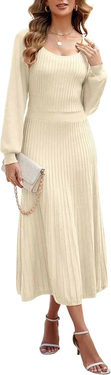Fall Dress for Wedding Guest Midi Sweater Dresses Winter Knit Dress Casual A Line