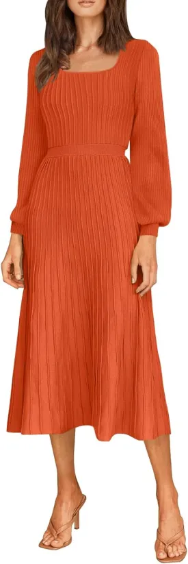 Fall Dress for Wedding Guest Midi Sweater Dresses Winter Knit Dress Casual A Line