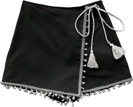 Floerns Women's Asymmetrical Hem Wrap Skirt Shorts Drawstring Side Tassel Binding Skort Shorts
