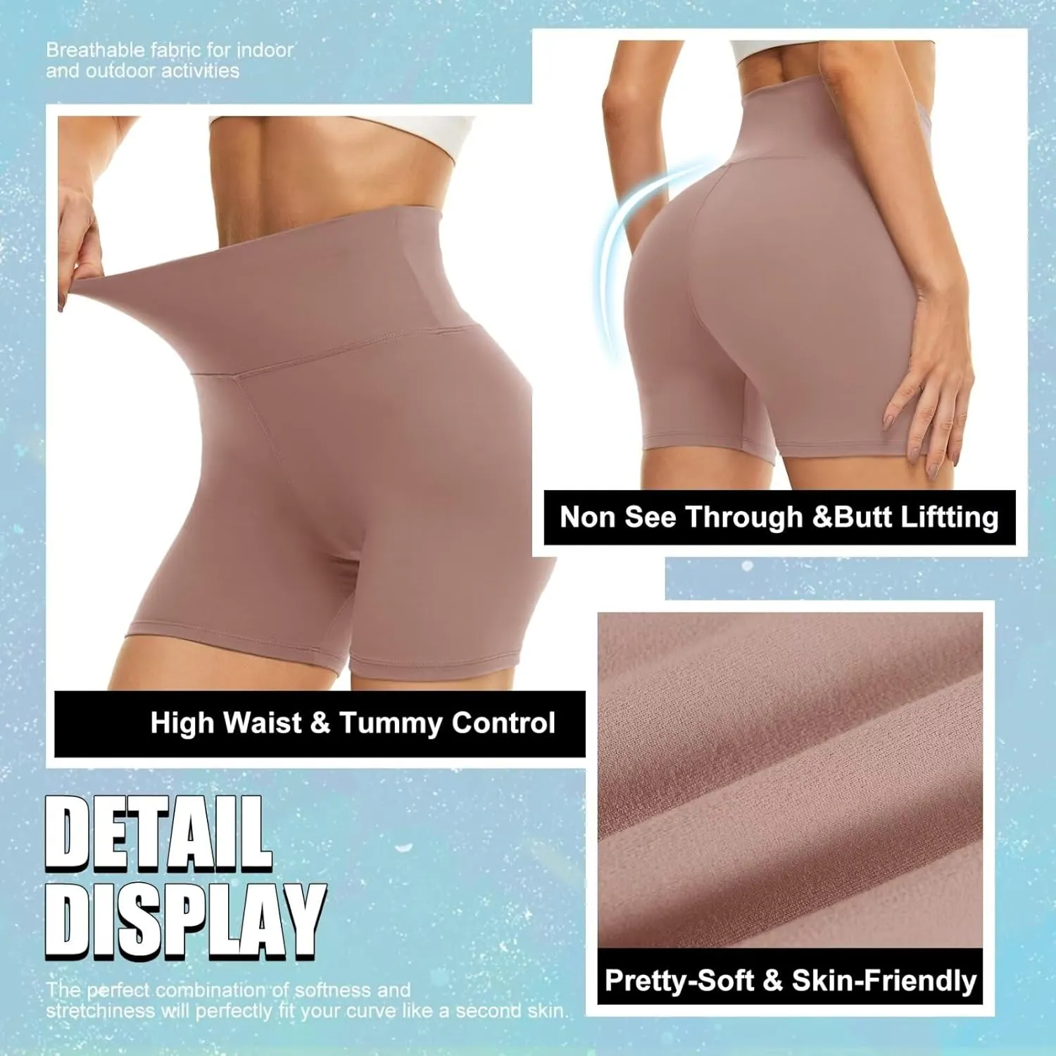 HIGHDAYS 5 Biker Shorts for Women - High Waist Tummy Control Stretch Spandex Workout Yoga Running Gym Underwear