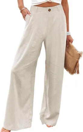 Himosyber Women's Casual Pants High Elastic Waisted Button Down Straight Long Trousers