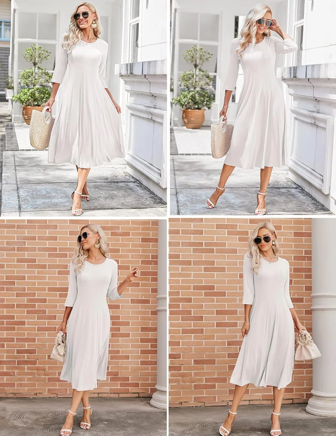 HOTOUCH Women's 3/4 Sleeve A-line and Flare Midi Long Dress