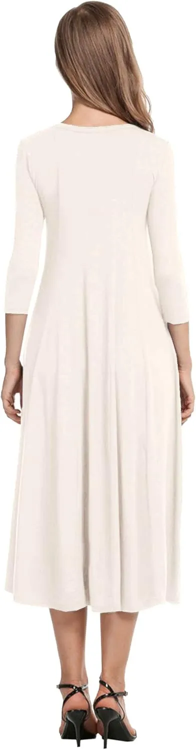 HOTOUCH Women's 3/4 Sleeve A-line and Flare Midi Long Dress