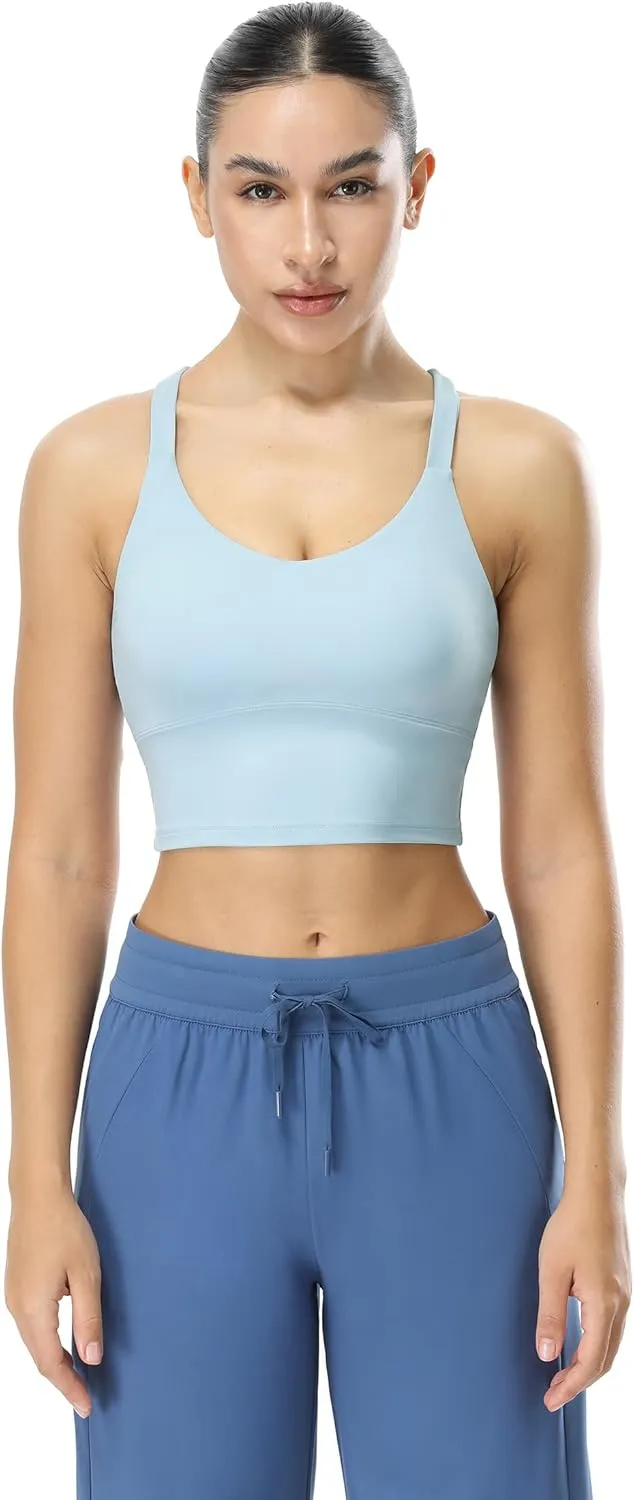 icyzone V Neck Sports Bra for Women, Criss Cross Back Padded Workout Fitness Exercise Running Crop Tank Tops Yoga Bra