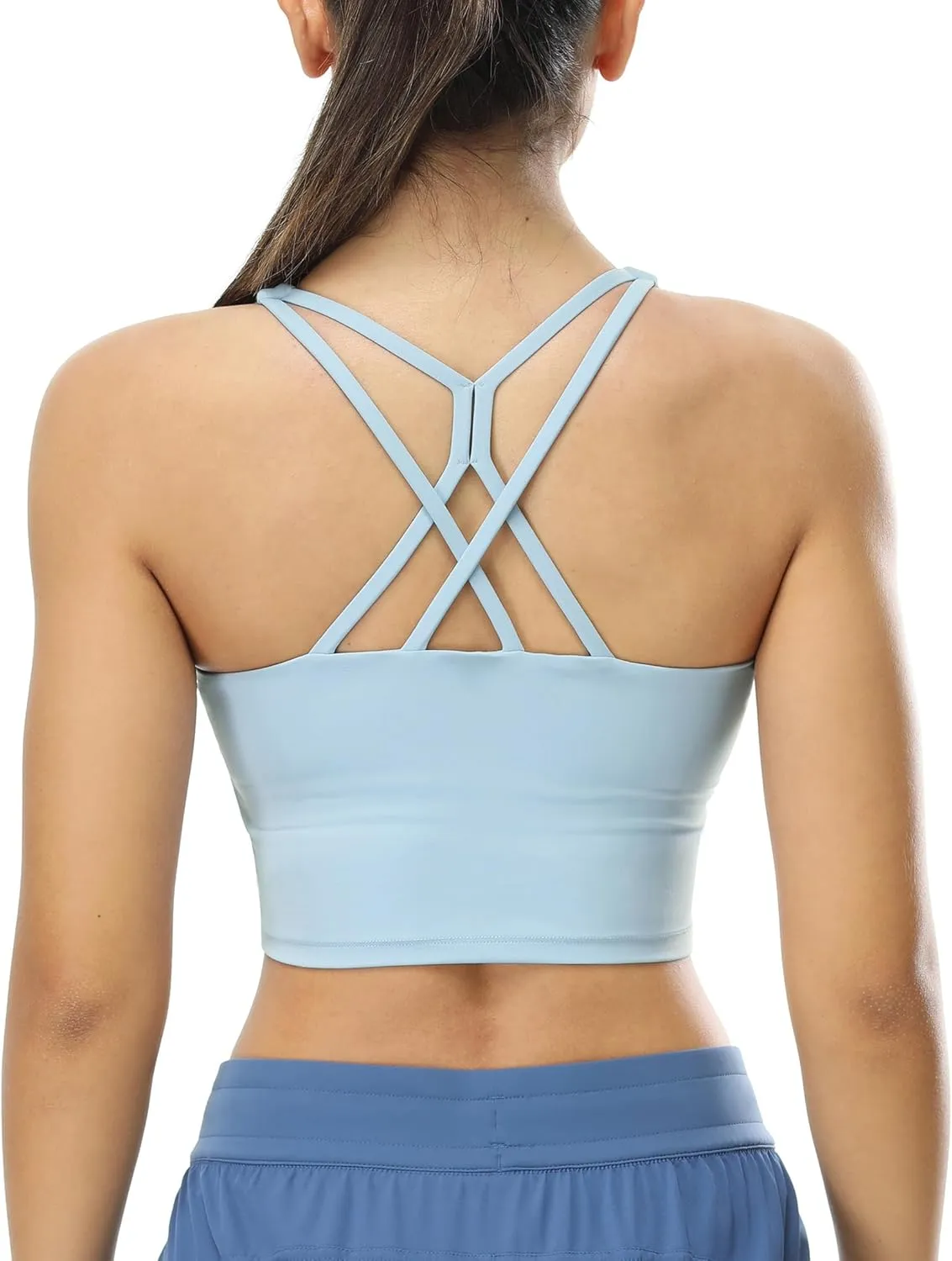 icyzone V Neck Sports Bra for Women, Criss Cross Back Padded Workout Fitness Exercise Running Crop Tank Tops Yoga Bra