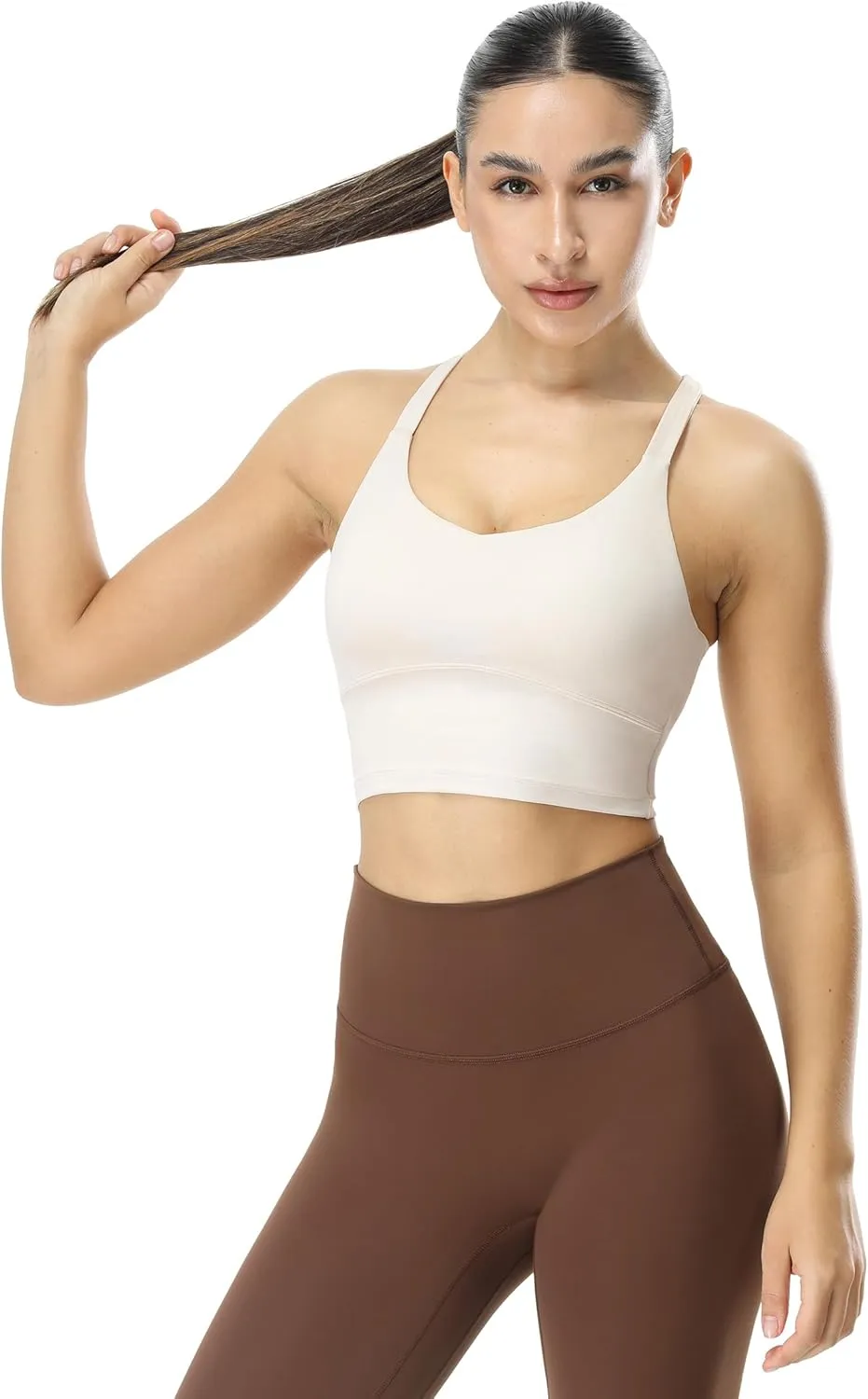 icyzone V Neck Sports Bra for Women, Criss Cross Back Padded Workout Fitness Exercise Running Crop Tank Tops Yoga Bra