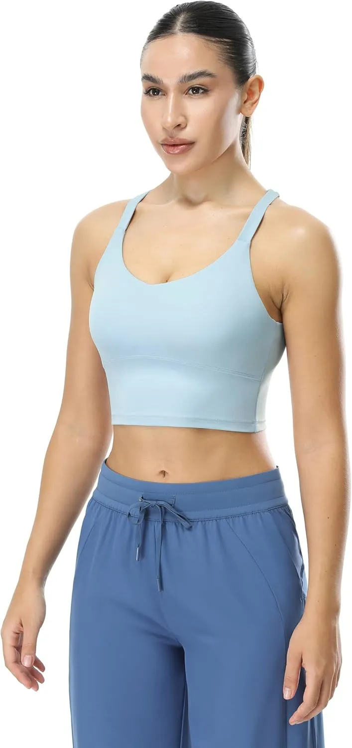 icyzone V Neck Sports Bra for Women, Criss Cross Back Padded Workout Fitness Exercise Running Crop Tank Tops Yoga Bra