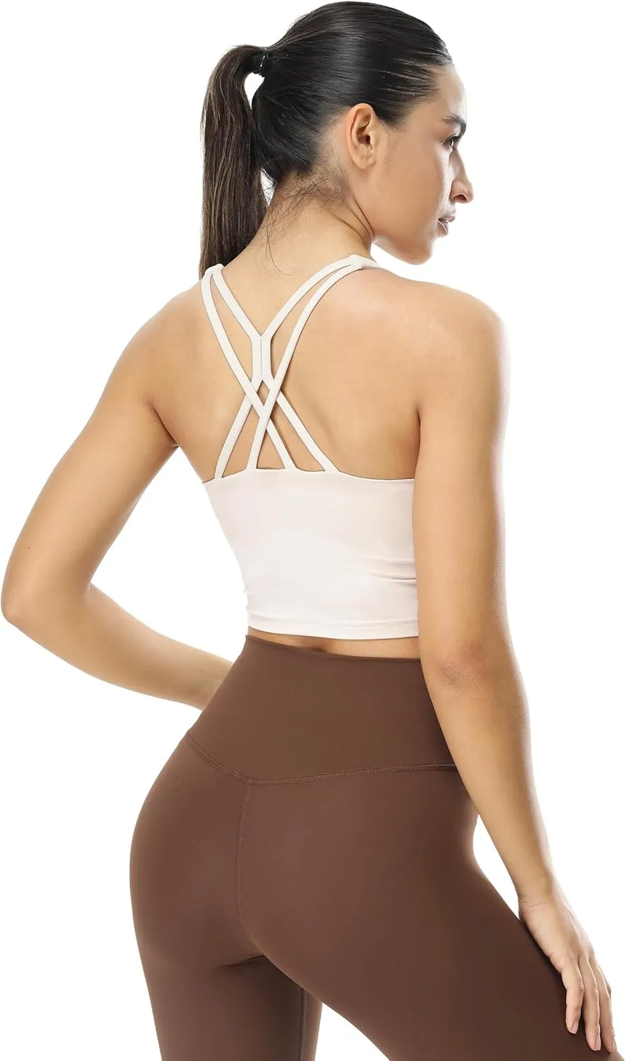 icyzone V Neck Sports Bra for Women, Criss Cross Back Padded Workout Fitness Exercise Running Crop Tank Tops Yoga Bra