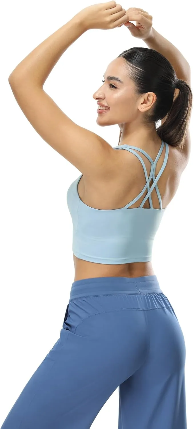 icyzone V Neck Sports Bra for Women, Criss Cross Back Padded Workout Fitness Exercise Running Crop Tank Tops Yoga Bra