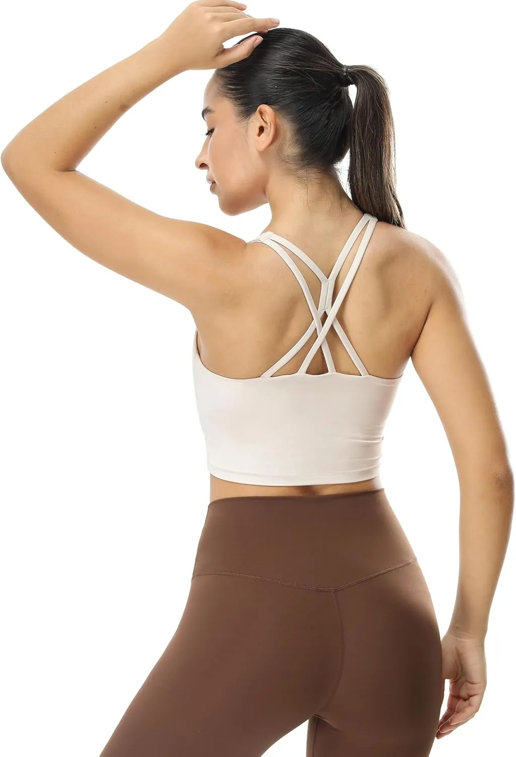 icyzone V Neck Sports Bra for Women, Criss Cross Back Padded Workout Fitness Exercise Running Crop Tank Tops Yoga Bra