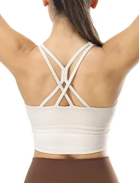 icyzone V Neck Sports Bra for Women, Criss Cross Back Padded Workout Fitness Exercise Running Crop Tank Tops Yoga Bra