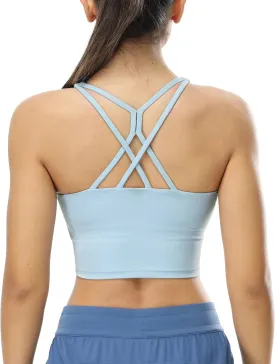 icyzone V Neck Sports Bra for Women, Criss Cross Back Padded Workout Fitness Exercise Running Crop Tank Tops Yoga Bra