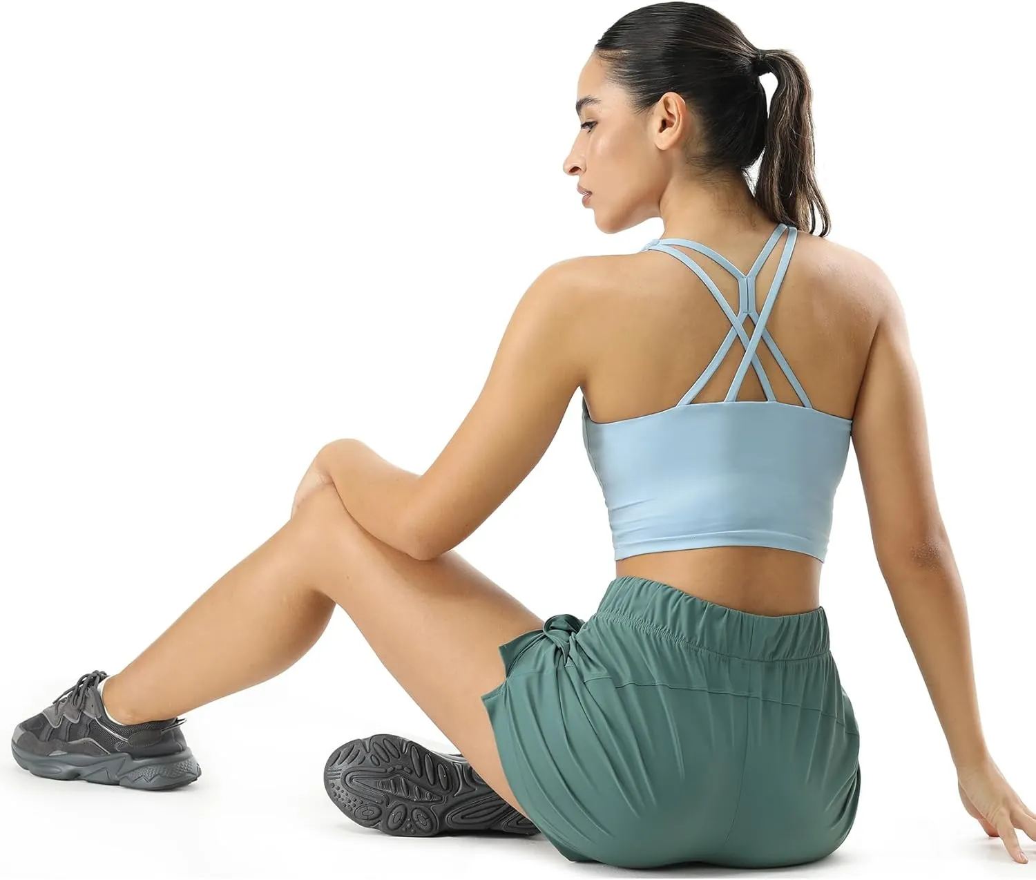 icyzone V Neck Sports Bra for Women, Criss Cross Back Padded Workout Fitness Exercise Running Crop Tank Tops Yoga Bra