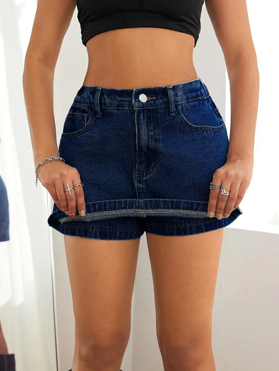 Jean Skorts for Woman Trendy High Waisted Stretchy Y2k Mini Skirt Denim Shorts Skort