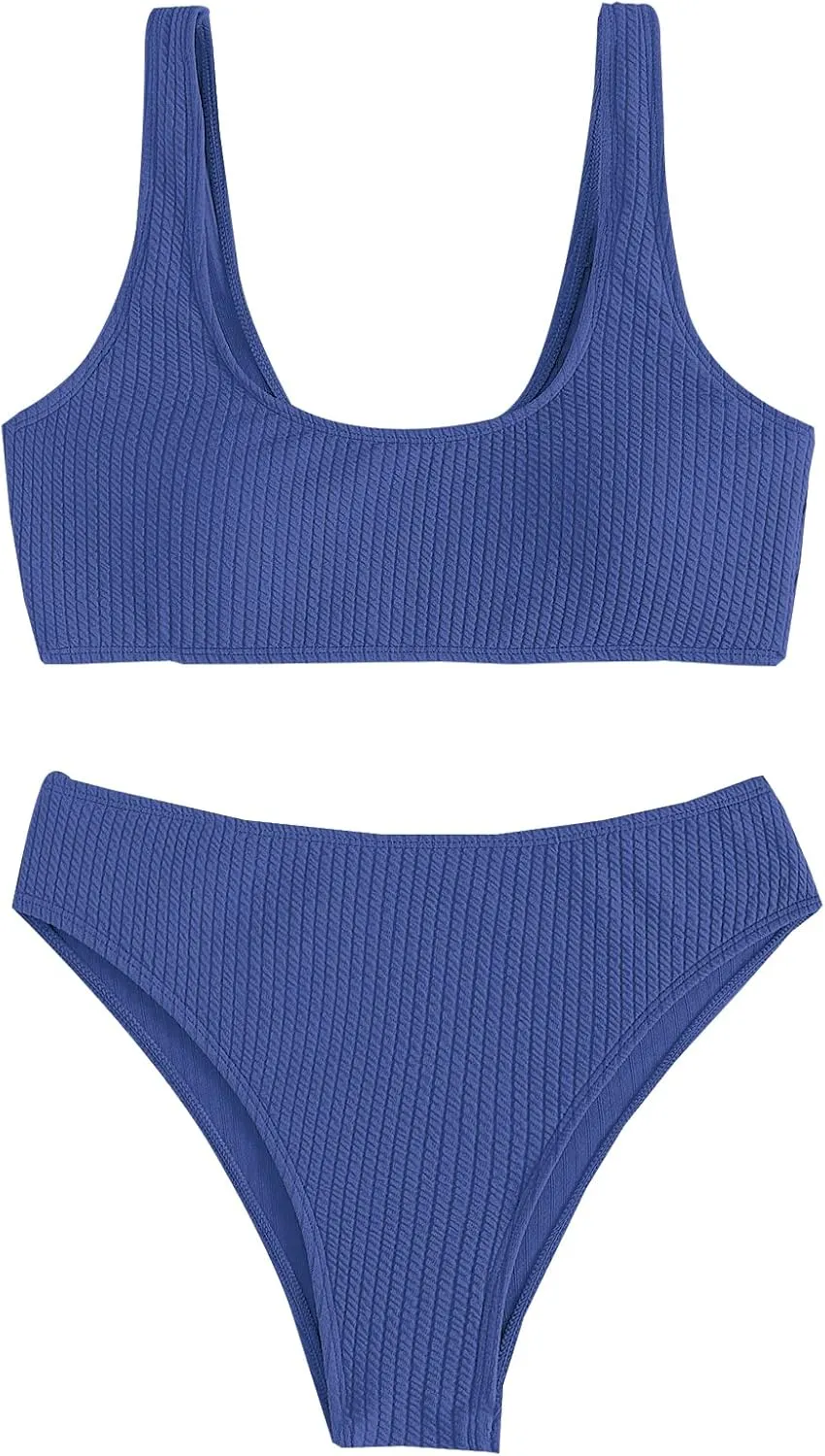 Lilosy High Waisted Ribbed Tank Bikini Set Cheeky Swimsuit 2 Piece