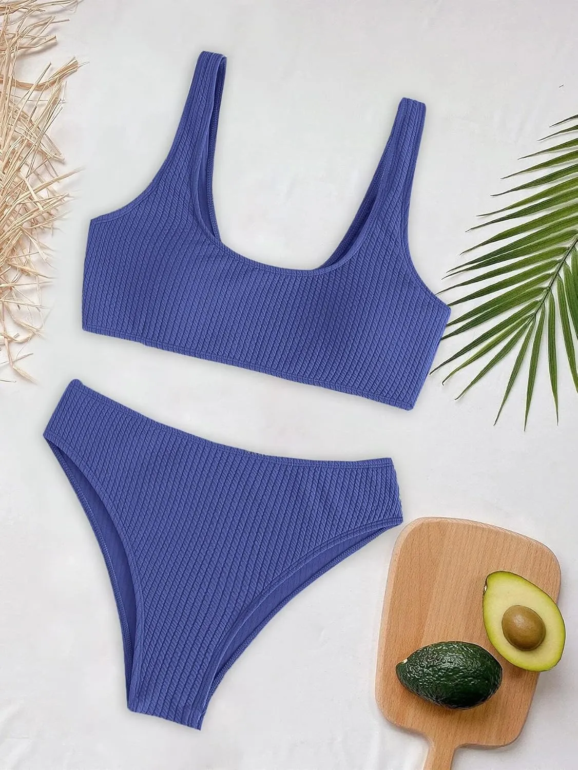 Lilosy High Waisted Ribbed Tank Bikini Set Cheeky Swimsuit 2 Piece