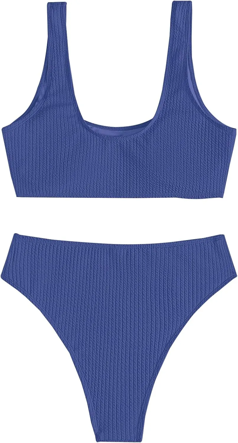 Lilosy High Waisted Ribbed Tank Bikini Set Cheeky Swimsuit 2 Piece