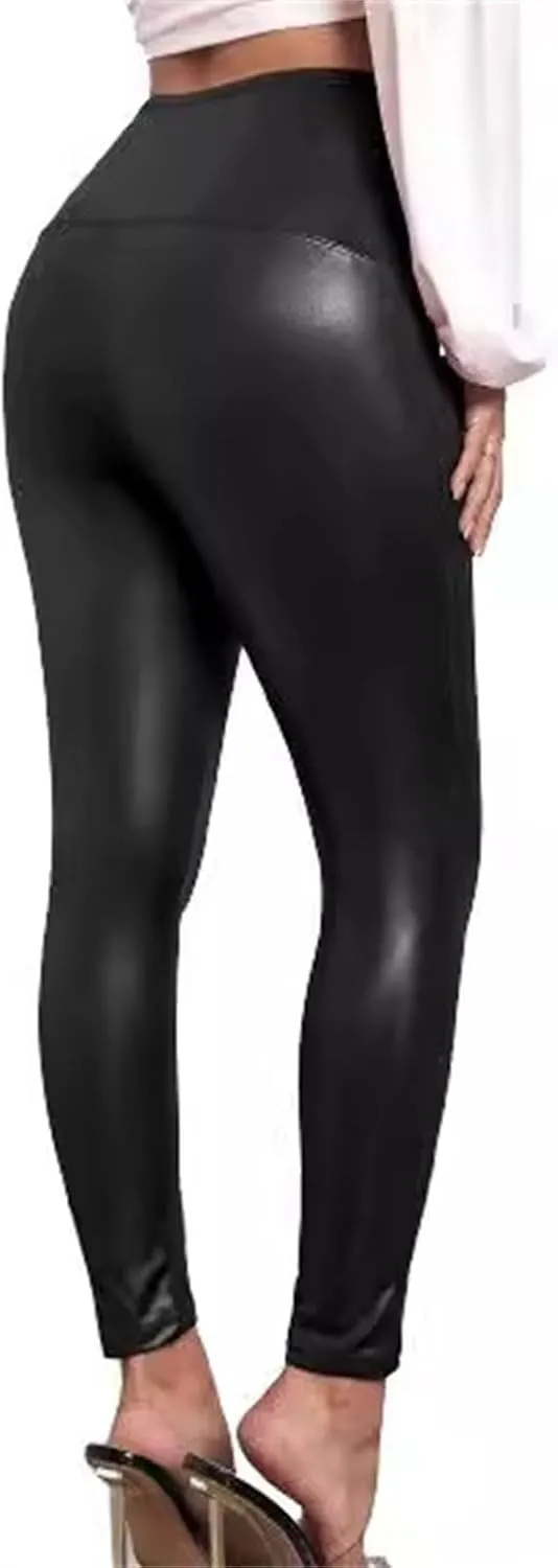 Lmdudan Maternity Women's Leggings Faux Leather Stretch Full Length Pregnant Clothes Over The Belly Pregnancy Legging Pants