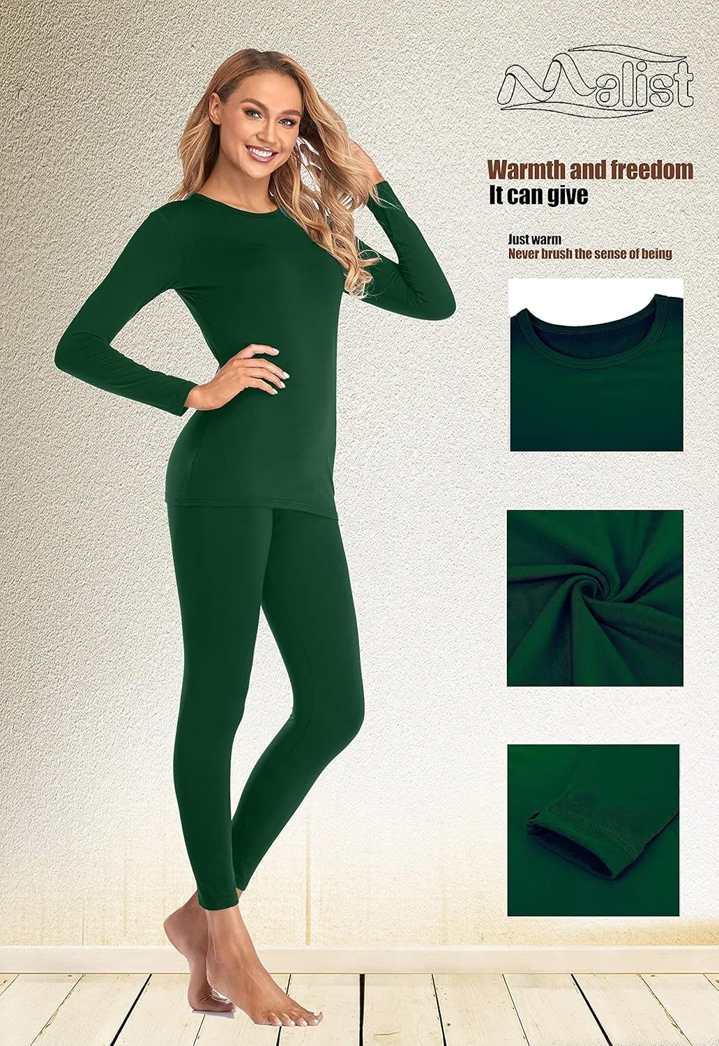 Malist Women's Thermal Underwear Ultra Soft Long Johns Top with Fleece Lined