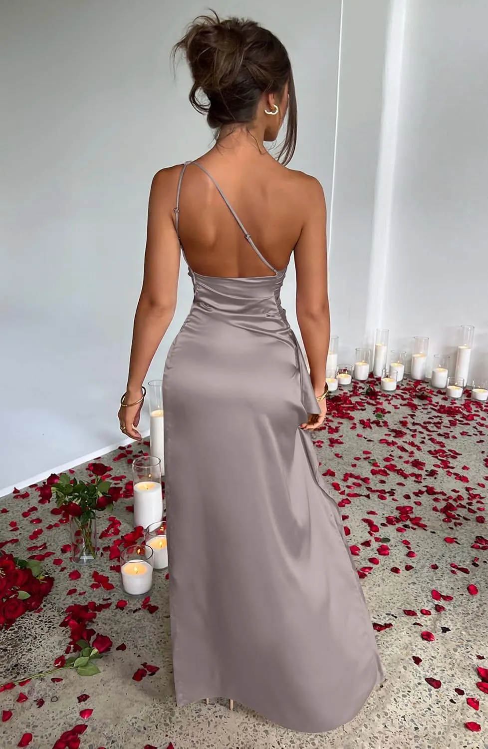Memoriesea Women's Sexy One Shoulder High Split Cocktail Wedding Party Maxi Dress