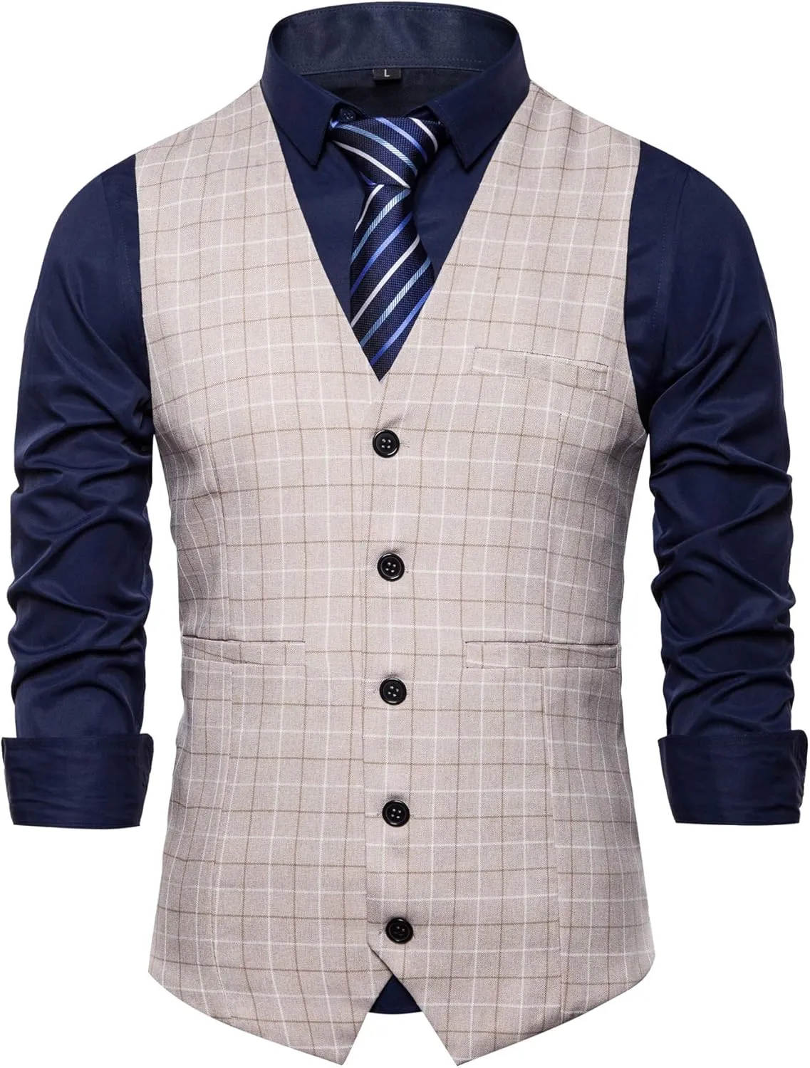 Mens Formal Business Suit Vests 5 Buttons Regular Fit Waistcoat for Suit or Tuxedo