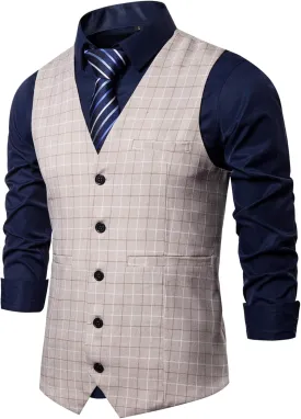 Mens Formal Business Suit Vests 5 Buttons Regular Fit Waistcoat for Suit or Tuxedo