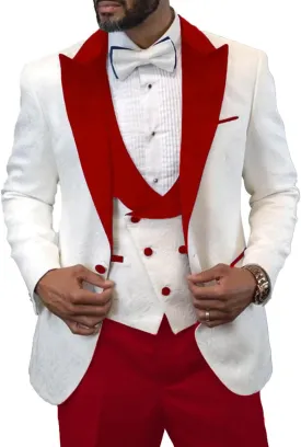 Men's Slim Fit Jacquard Suit 3 Pieces Wedding PromTuxedo Suit Formal One Button Blazer Pants and Vest Suit for Men
