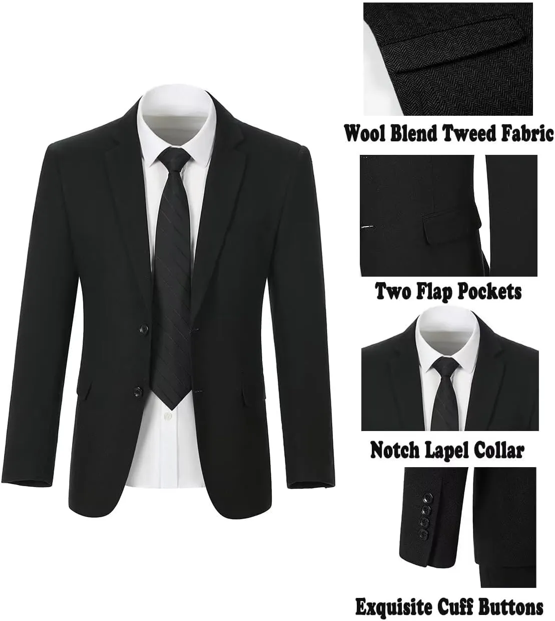 Mens Suit Slim Fit Tweed Herringbone Suit for Men Wool Blend Blazer Vest Pants Tuxedo Set