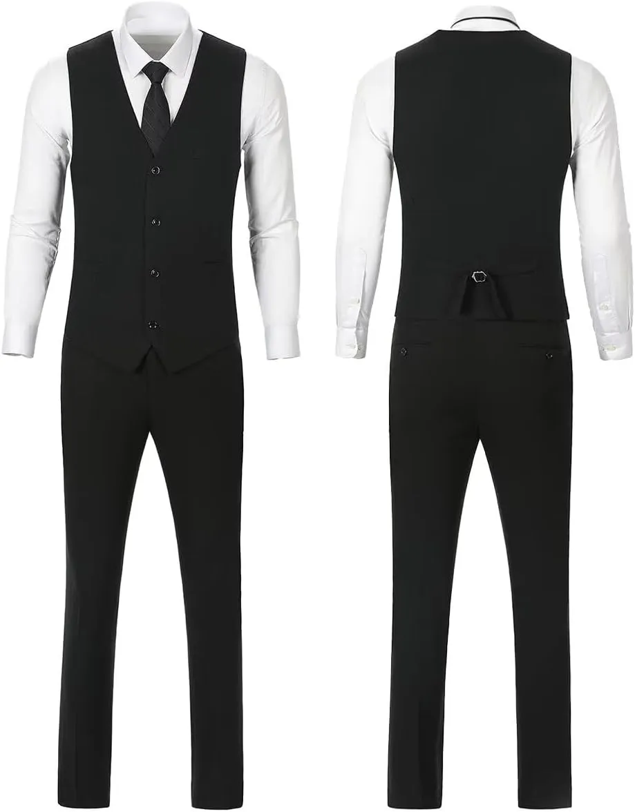 Mens Suit Slim Fit Tweed Herringbone Suit for Men Wool Blend Blazer Vest Pants Tuxedo Set