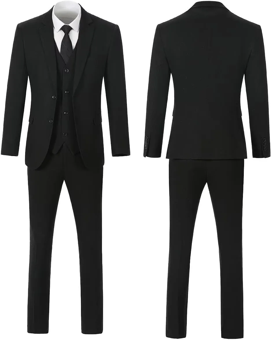 Mens Suit Slim Fit Tweed Herringbone Suit for Men Wool Blend Blazer Vest Pants Tuxedo Set