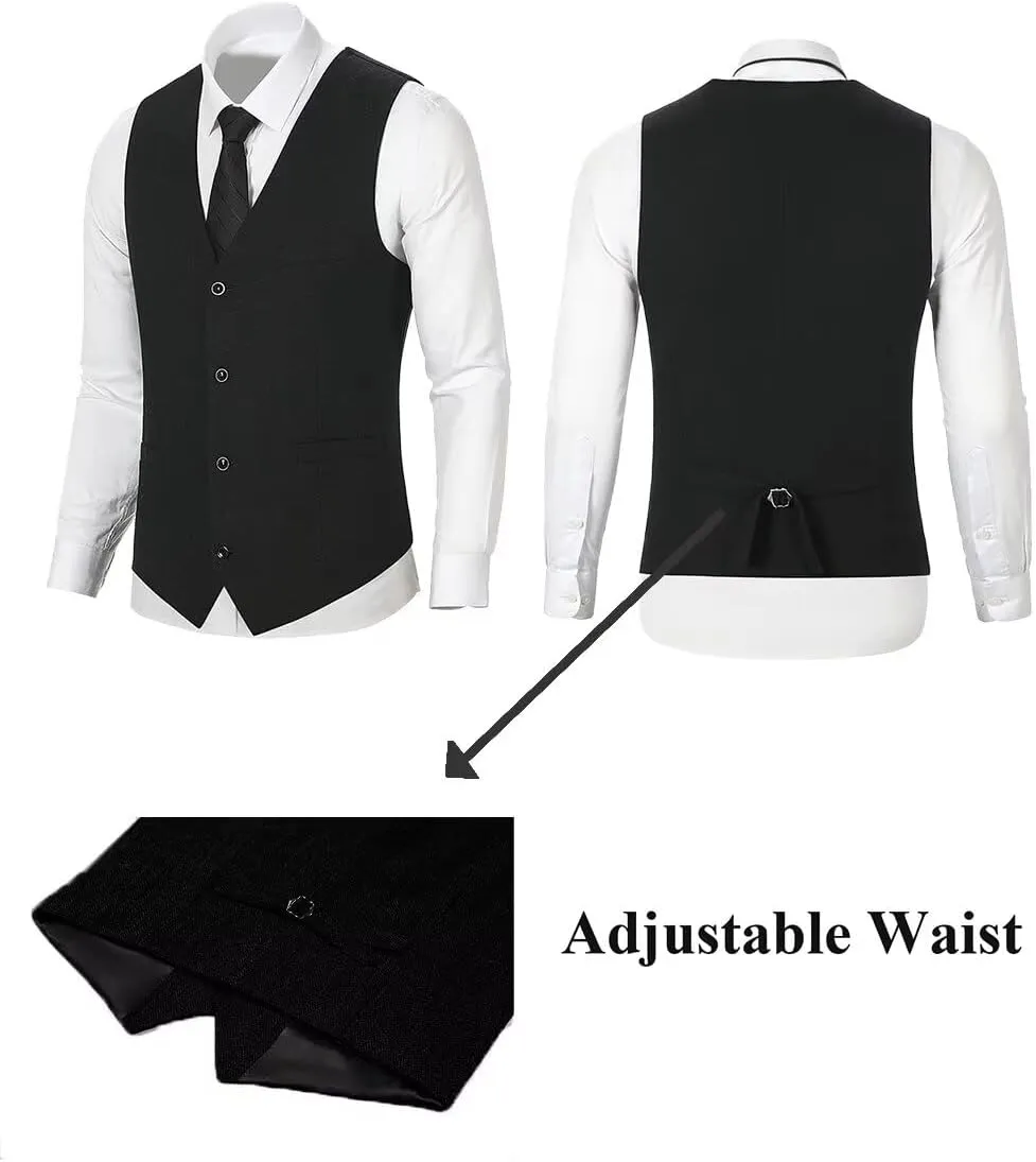 Mens Suit Slim Fit Tweed Herringbone Suit for Men Wool Blend Blazer Vest Pants Tuxedo Set