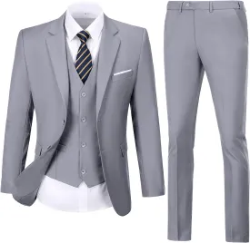 Mens Suit Solid Two Button Slim Fit Suit Set for Wedding Formal Business Suit Men 3 Piece Suit Blazer Vest Pants Set