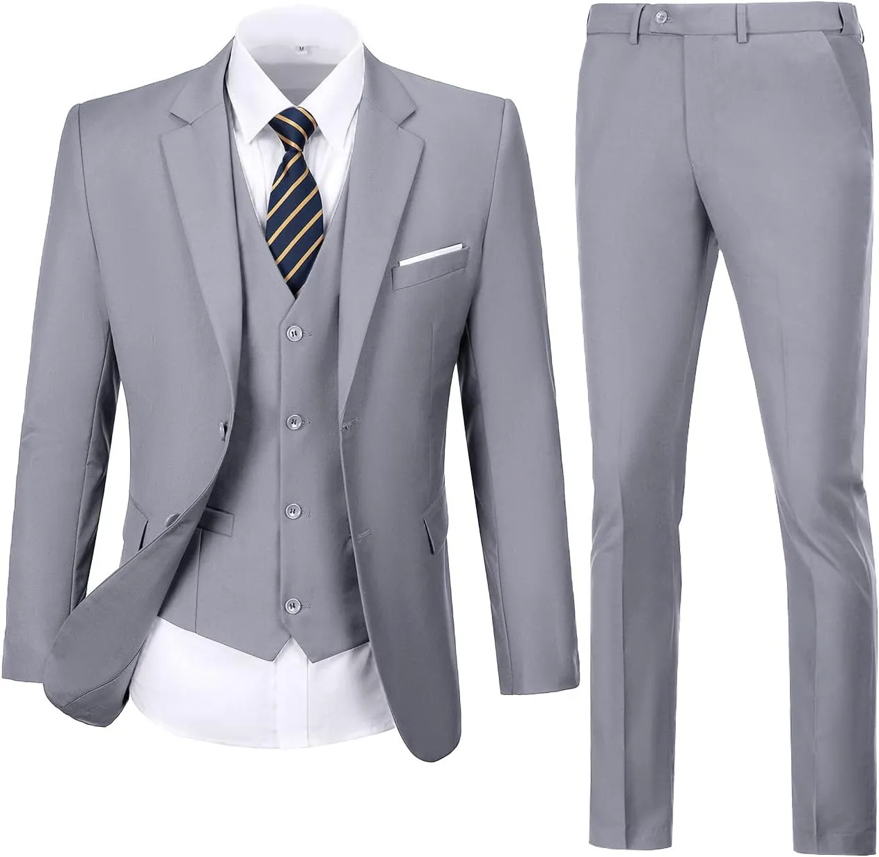 Mens Suit Solid Two Button Slim Fit Suit Set for Wedding Formal Business Suit Men 3 Piece Suit Blazer Vest Pants Set