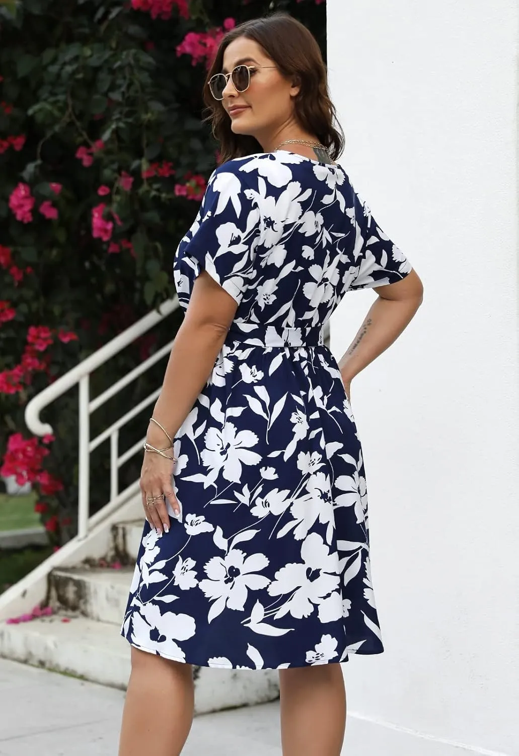 Nemidor Womens Casual Plus Size Summer Boho Swing Wrap Dress Floral Print with Pockets NEM295