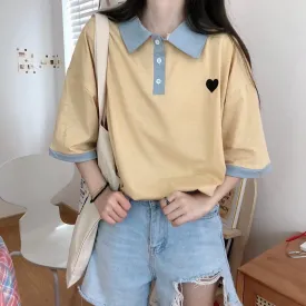 Original Kawaii Love Casual Loose Korean Polo T-shirt