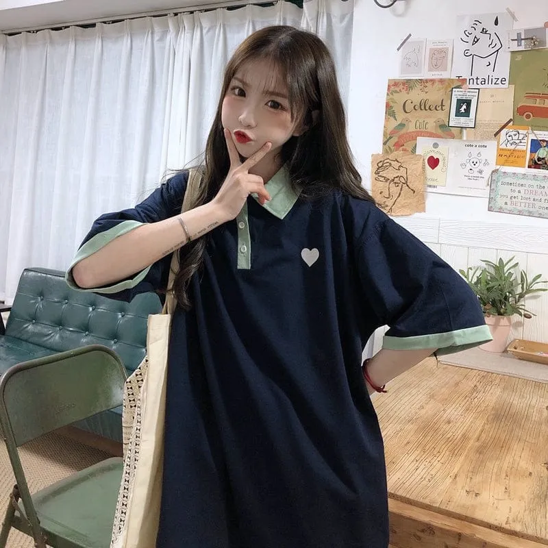 Original Kawaii Love Casual Loose Korean Polo T-shirt