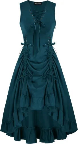 Scarlet Darkness Renaissance Steampunk Dress Lace Up High Low Dress Pirate Costume